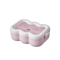 Boîte à bento en forme de nuage mignon, PP, 3 compartiments avec fourchette et cuillère, fermeture à clip, fenêtre transparente, boîte à lunch pour enfants pour la rentrée scolaire