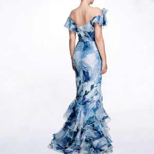 Vestido de noche con estampado floral, cuello en V, capa transparente, largo, sin mangas, para mujer - Product Image 2