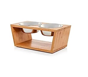 2025 BSCI doğal ahşap <span class=keywords><strong>Pet</strong></span> besleyici kedi besleyici çift kaseler ahşap köpek besleyici - Product Image 4