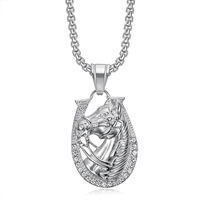 Collier Hip Hop en acier inoxydable plaqué or 18 carats avec pendentif cheval porte-bonheur, zircon, style punk, fer à cheval, pour homme, cadeau de bijoux pour soirée