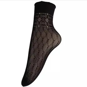 Custom logo mature women black ankle fishnet lace kneehi short ankle socks for party