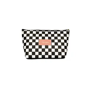 Black and white striped makeup bag, polka dot houndstooth, simple waterproof PU portable toiletry storage bag