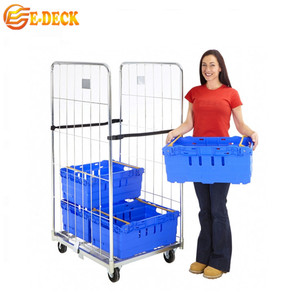 Entrepôt 2 côté pliable pour le stockage sécurisé pliable en acier de fret logistique cage chariots <span class=keywords><strong>à</strong></span> roulettes <span class=keywords><strong>chariot</strong></span> - Product Image 3