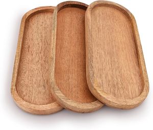 Juego <span class=keywords><strong>de</strong></span> 3 bandejas ovaladas <span class=keywords><strong>de</strong></span> madera <span class=keywords><strong>de</strong></span> mango, perfectas para servir comida/barbacoa, queso, <span class=keywords><strong>sushi</strong></span>, aperitivos festivos y más. (12" X 5" X 0.75") - Product Image 1