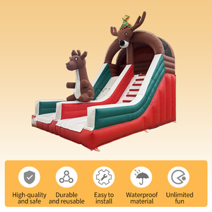 Toboggan gonflable en forme de cerf sur le thème de Noël pour un plaisir familial festif avec des caractéristiques de château gonflable et une décoration de jardin de Noël - Product Image 2