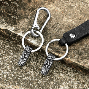 yunnique Nordic Viking Rune Keychain Stainless Steel Retro Leather <b>Key</b> <b>Chain</b> Men's Jewelry Cross Border Style VK1203 - Product Image 1