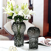 Vase à fleurs en verre transparent poli, écologique, avec motif nid d'abeille nordique en relief, idéal pour mariage et décoration de table.