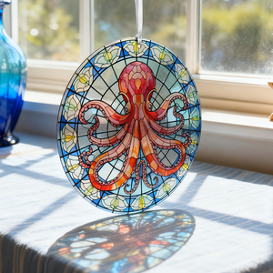 Decoración de Pulpo en Vidrio Coloreado para Ventana, Atrapasueños Náutico con Temática Oceánica para Sala de Estar, Baño - Product Image 5