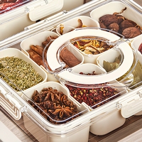 Boîte de rangement pour épices transparente à 8 compartiments, en plastique, avec couvercle et poignée, pour la cuisine