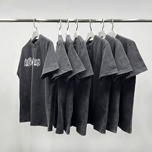 เสื้อยืดฟอกสีลายกราฟฟิกโอเวอร์ไซส์สีดำน้ำหนักวินเทจผ้าคอตตอน100% ทุกข์ออกแบบได้ตามต้องการ - Product Image 1