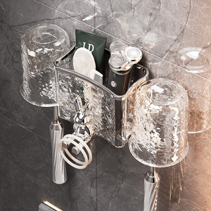 Glacier Patterned <b>Toothbrush</b> <b>Holder</b> Double Wall Mounted Transparent Storage For Toothpaste Cups And <b>Toothbrushes</b> - Product Image 4