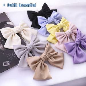 Barrettes à cheveux en satin soyeux pour femmes, grands nœuds, pinces à cheveux françaises, rubans de couleur unie, accessoires pour filles - Product Image 3