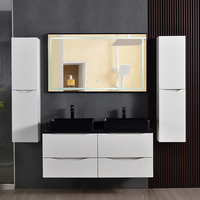Set Kabinet Kamar Mandi Gantung Dinding Modern Putih Mengkilap dengan Wastafel Ganda, Terbuat dari Kayu Lapis Premium Multi-layer, Dilengkapi Smart Touch