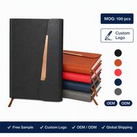 Carnet à couverture rigide A5 en cuir végétalien PU grainé froissé avec logo personnalisé, reliure cousue, 100 feuilles, bande or rose, vente en gros, OEM, idéal pour cadeau