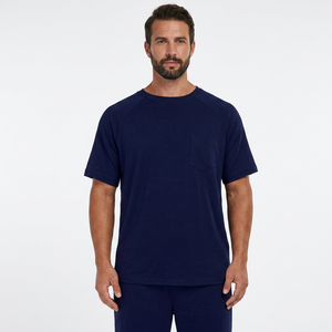 Conjunto de camiseta y pantalones cortos de algodón tejido de color sólido, informal, de verano, para hombre, talla grande - Product Image 3