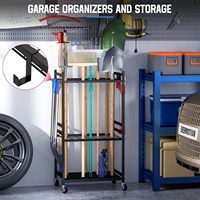 Étagères utilitaires en métal pour garage, organisateur d'outils noir avec crochets et étagère moderne pour le rangement extérieur robuste dans le jardin ou la ferme
