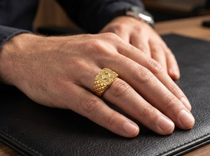 DIVYORO Heritage Style Gold Plated <b>Men</b> <b>Ring</b> Copper and Brass Fashion Jewelry Classic Finger <b>Ring</b> with Timeless Appeal - Product Image 4
