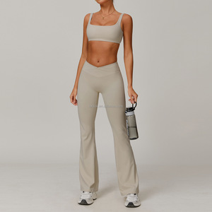 Ensemble 2 pièces pour femmes : pantalon uni respirant, soutien-gorge de yoga sans bretelles à maintien élevé, pantalon élastique sans couture à taille haute, séchage rapide - Product Image 1
