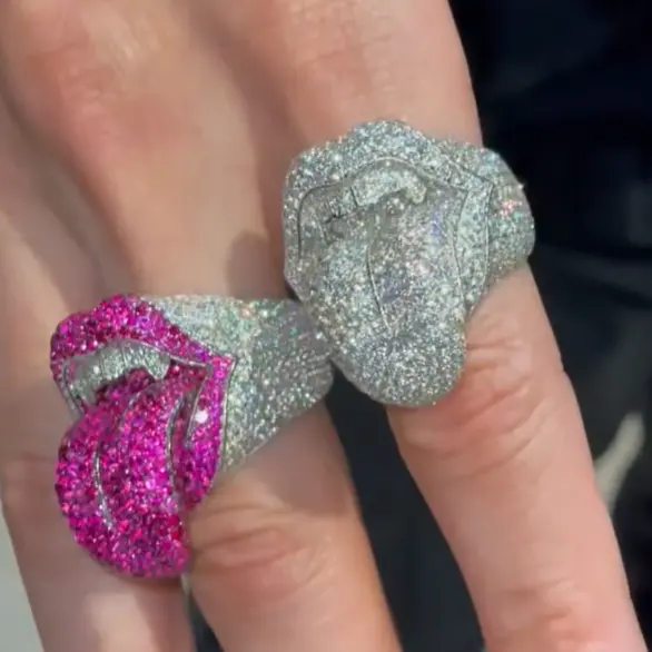 silver def vvs moissanite ring Hip Hop Jewelry Lab Diamond custom hip hop ring colorful moissanite men's ring