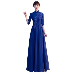 Women's Long Chinese Style Dress For Performance Banquet Evening Gown With 3D Decoration Polyester Fabric - Product Image 5