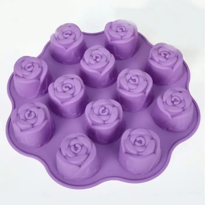 12-cavity Rose flower cake dessert silicone mold pastry baking tray pudding bake ware