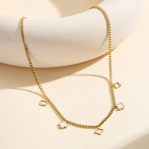 Collar con Colgante de Trébol de Cuatro Hojas en Acero Inoxidable Chapado en Oro de 18K, con Madreperla Blanca y Circonita, Estilo Bohemio, PVD - Product Image 5