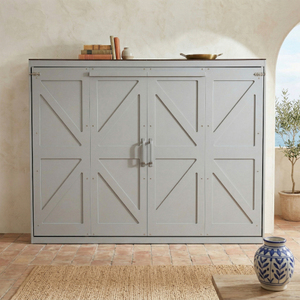 Oehome <b>Queen</b> <b>Size</b> Murphy <b>Bed</b> Wall <b>Bed</b> with Storage Modern Design Wood Frame & USB Port White - Product Image 3