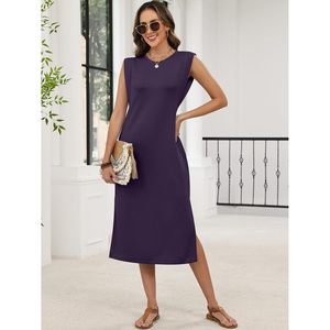 Vestido Midi Casual de Verano para Mujer, Sin Mangas, Cuello Redondo, Holgado, Antiarrugas, para Playa o Vacaciones - Product Image 3