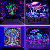 Tapisserie murale en polyester à motif crâne et squelette d'Halloween, impression HD, résistante à la décoloration, vente en gros
