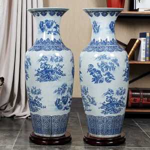 Vases hauts bleus et blancs, grands vases chinois en porcelaine pour décorations de la maison - Product Image 4