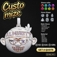 Nouvel Arrivage Pendentif Hip Hop en Argent 925 entièrement serti de Moissanite, Personnage de Dessin Animé Personnalisé, Bijou Statement pour Hommes, Streetwear et Fêtes