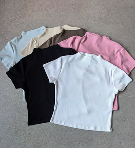 T-shirt a Collo Alto da <span class=keywords><strong>Donna</strong></span> Personalizzabile con Logo, Slim Fit, 260G, <span class=keywords><strong>Manica</strong></span> <span class=keywords><strong>Corta</strong></span>, Elasticizzata, Sexy, per Primavera, da Indossare Sotto - Product Image 3