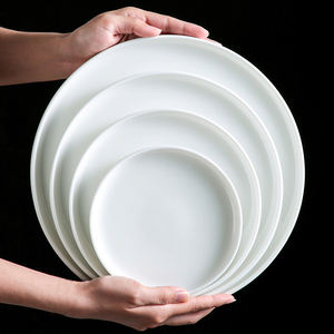Assiettes plates en porcelaine fine, assiettes à steak et à pizza en céramique, assiettes de présentation blanches pour mariage - Product Image 1