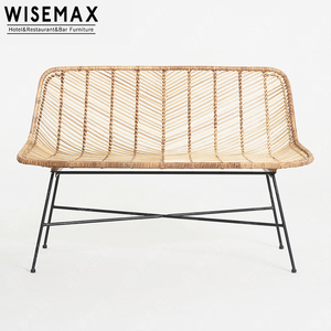WISEMAX FURNITURE Wholesale Garden Paris Rattan <strong>Bench</strong> Outdoor Indoor PE Rattan Two <strong>Seat</strong> <strong>Dining</strong> <strong>Bench</strong> with Metal Leg Chair - Product Image 2