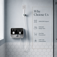 Panneau de douche bicolore avec douchette à main, étagère de rangement noire, commande à double bouton, ensemble de douche mural pour salle de bain