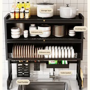 Estante de Almacenamiento Multifuncional para Fregadero de Cocina, Doble Capa, Moderno, a Prueba de Polvo, de Acero al Carbono, Impermeable, para Platos y Tazones - Product Image 4