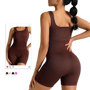 Logo personnalisé sans manches sans couture barboteuse moulante combinaison de gymnastique vêtements de sport femmes tricot côtelé une pièce - Product Image 2