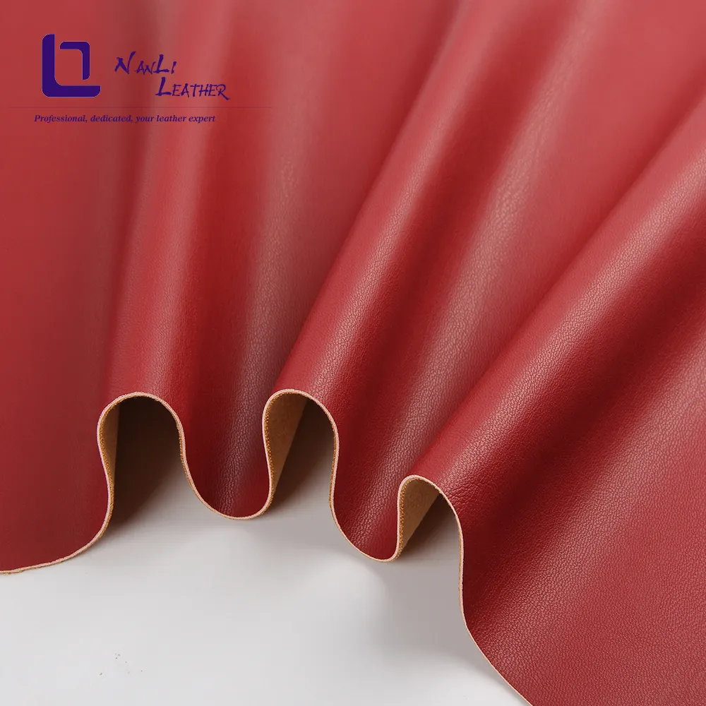 High quality abrasion-resistant nonwoven 0.95mm thickness red color pu sheep leather for making handbag