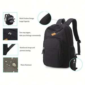 Mochila Escolar Negra de 26L con Logotipo Personalizado, Impermeable, para Viajes, Universidad y Negocios, con Múltiples Compartimentos - Product Image 6