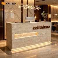 Comptoir de réception en pierre naturelle travertin avec éclairage LED, personnalisé pour bureau, magasin, hall d'accueil, caisse, comptoir d'accueil