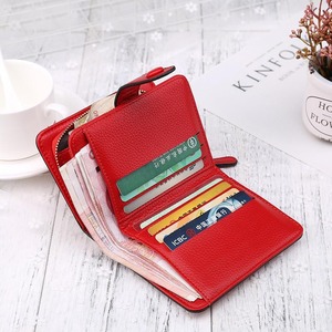 Womens Small Red <b>Wallet</b> Leather Card <b>Holder</b> with Zipper Coin Pocket Foldable Stylish Compact Purse - Product Image 3