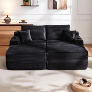 Modern <b>Inflatable</b> Loveseat <b>Sofa</b> Modular Design Eco-Friendly Ribbed Corduroy Fabric Square Shape Two-Seater - Product Image 4