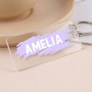 Porte-clés en acrylique transparent, motif color block irrégulier frais, texte personnalisable |   Pendentif d'extérieur, cadeau pour les amis - Product Image 3