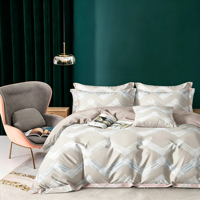 Ensemble de literie à imprimé géométrique Chevron beige, ensemble de housse de couette en microfibre douce 4 pièces avec taies d'oreiller pour la décoration de la chambre à coucher