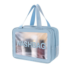 Pu Double Layer Cosmetic Bag Large Capacity Travel Toiletry Bag With Transparent Window Dry Wet Separation - Product Image 5