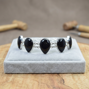 SOUMYA CREATIONS Bracelet à maillons en argent sterling 925 avec pierre précieuse onyx noir, plaqué rhodium, motif goutte d'eau et fleur, or rose - Product Image 2