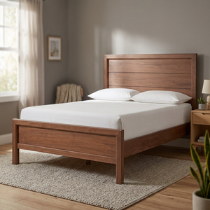 Transitional Teak <b>Framed</b> Platform <b>Bed</b> 1 Piece King <b>Size</b> Bedframe Luxury - Product Image 2