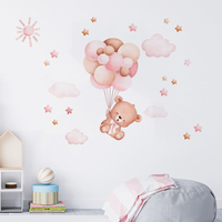 Autocollants muraux en vinyle auto-adhésifs réutilisables pour chambre d'enfant, décoration de maternelle, motif ours mignon, nuage et ballon