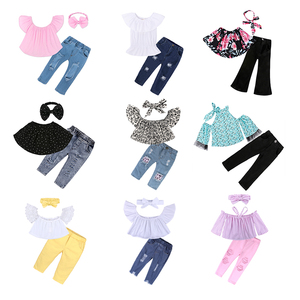 ชุดเสื้อผ้าเด็กผู้หญิงแบบใหม่ล่าสุด ดีไซน์ระบายไหล่เฉียง สไตล์บูติก - Product Image 2