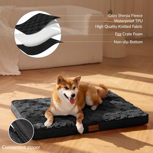Lit orthopédique de grande taille pour chien, caisse à oeufs en mousse souple et confortable, fond antidérapant, noir, amovible et lavable, pour animaux de compagnie - Product Image 3